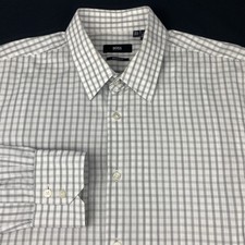 BOSS Hugo Boss Dress Shirt Mens 16.5-36/37 White w/Black Checks Regular Fit