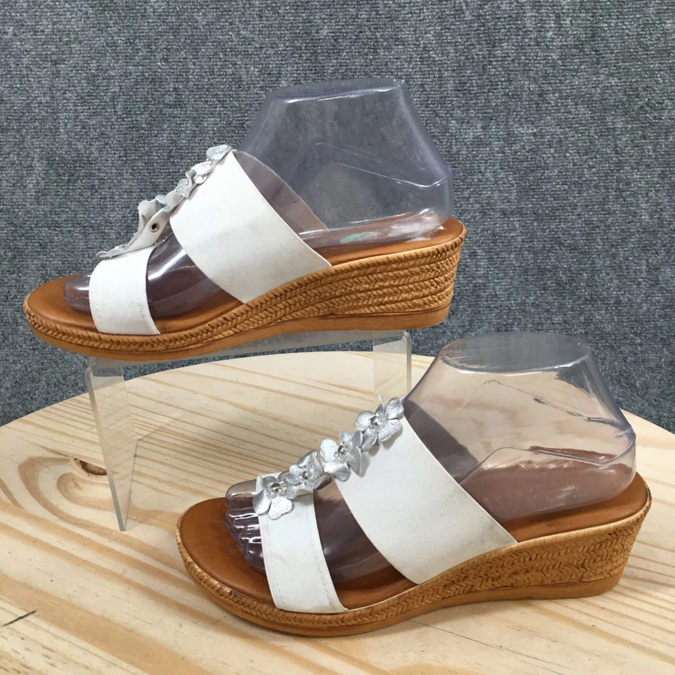 Sandalias Italianas para Mujer 8.5 M Deslizables Blancas Sin Cordones Informales Tacones de Cuña Foto 4 de 4