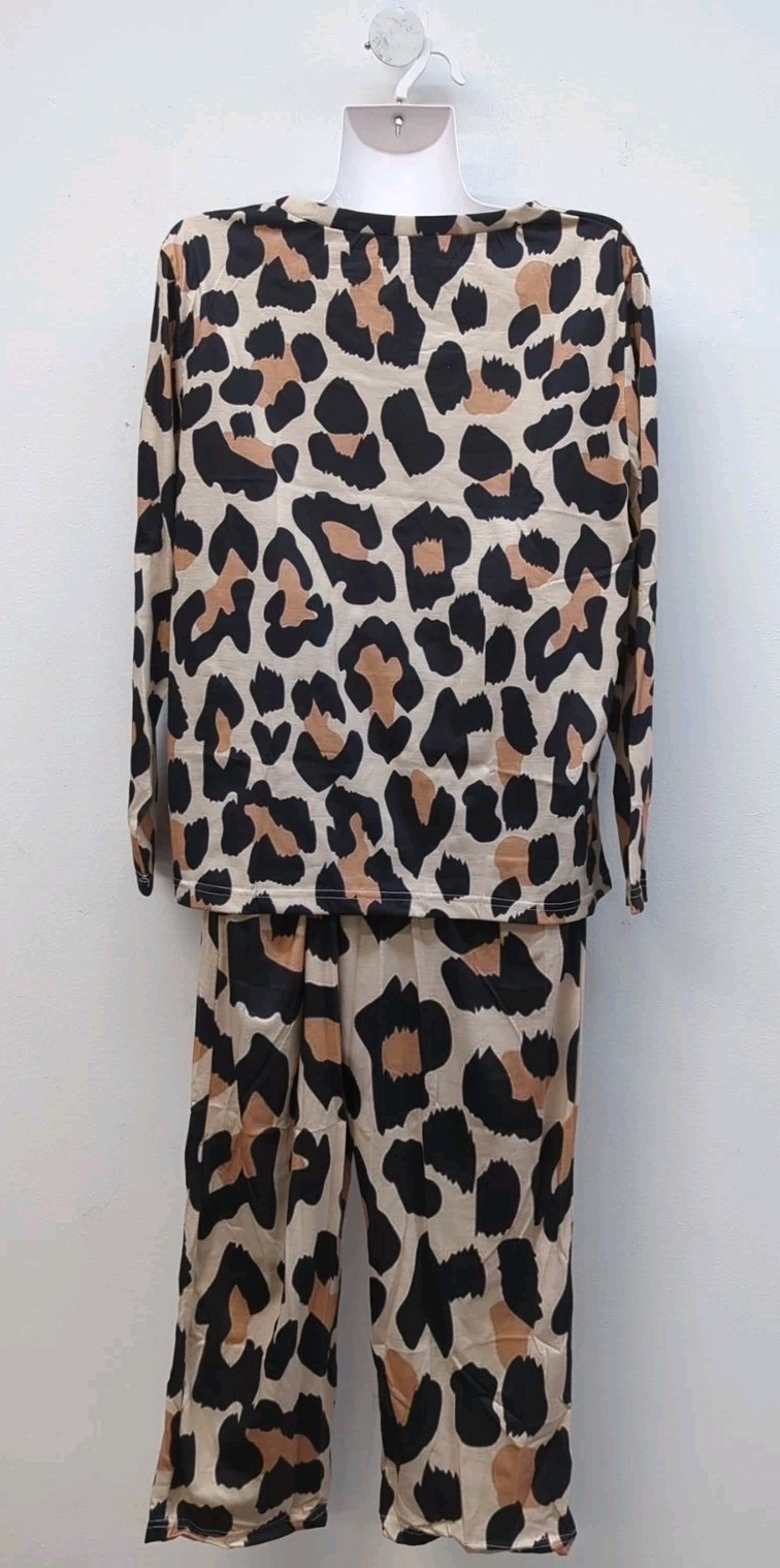 Women's Loungewear Set 2 Pcs Long Sleeve Top & Pants Pajama Set S Leopard Print