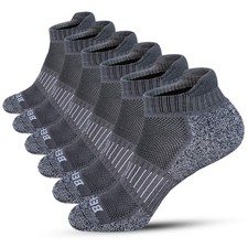 BERING Men's Athletic Running Ankle Socks Cushioned 6 Pairs 9-12 Dark Grey