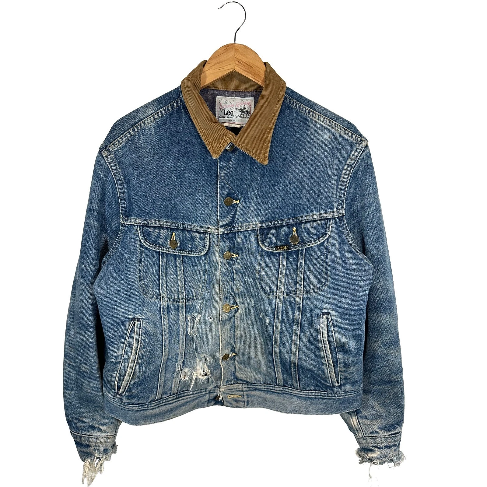 Vintage Lee Blanket Lined Stormrider Perfectly Thrashed Denim Jacket Size 44R