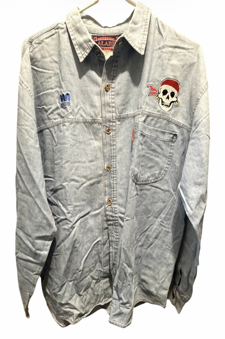 Supreme Denim Long Sleeve Casual Button-Down Shirts for Men for