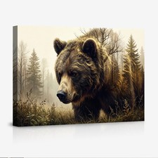 Brown Bear Forest Wildlife Poster Wall Art Nature Scene Animal Illustration