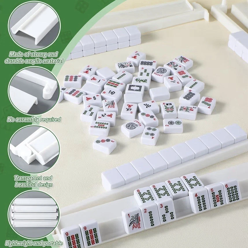 4 Pcs Acrylic Mahjong Racks with Pushers Combo, All-in-One Tile Pushers, White - Image 3 of 4