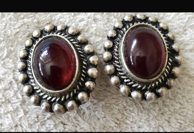 Vintage Superbe BO Boucles D’oreilles Clips argent Et Cornaline - Photo 1/4