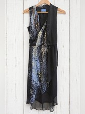 SimplyVera Vera Wang Sleeveless Black Dress with Blue Abstract Print Size S