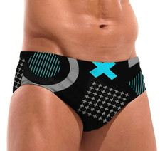 Retro 80s Print Men's Swim Briefs w/Drawstring. Size Large 34"-36"