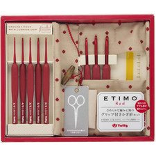 Tulip ETIMO Red Crochet Hook Set TED001 Cushion Grip 8 Hooks Case Made in Japan