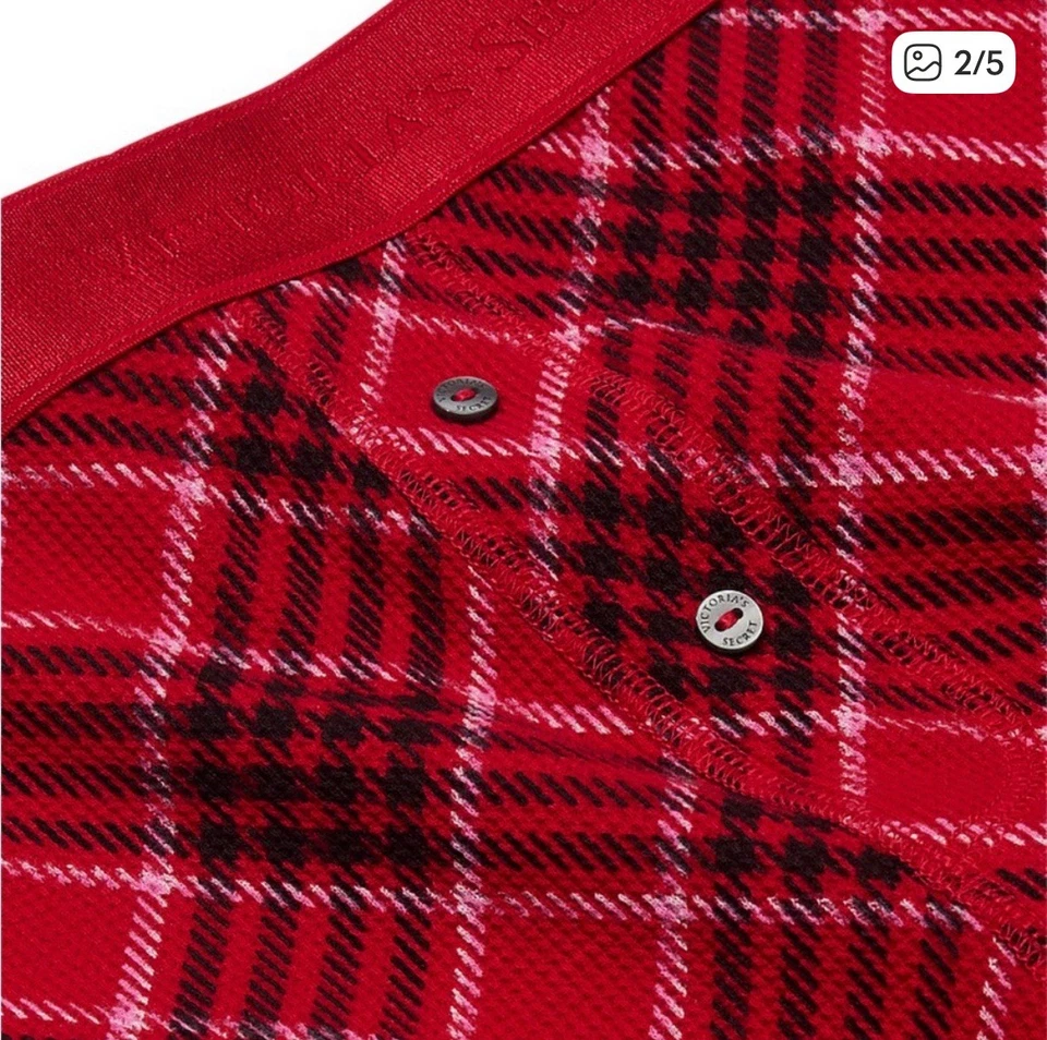 Conjunto de pijama térmico Victoria's Secret rojo a cuadros jogger manga larga vacaciones talla S Foto 2 de 4
