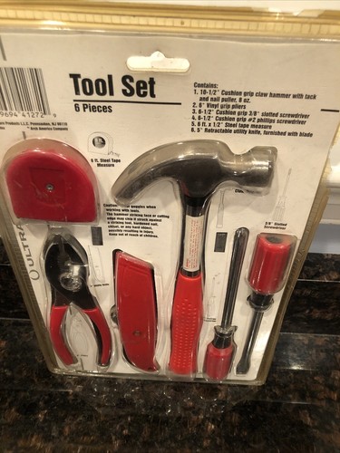 Ultra Hardware #41272 6 Piece Household Tool Set New On Card. RED Easy To Locate - Picture 5 of 7