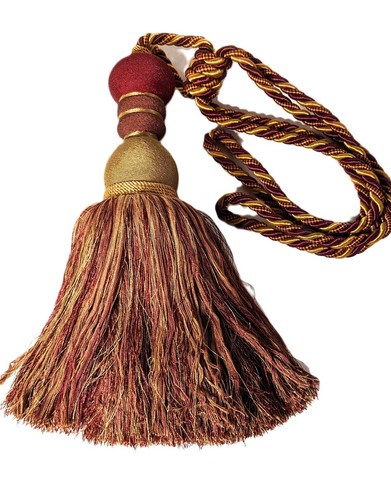 Tassel Very Large 14" Long Maroon/Gold Home Décor Drapery Tie-Back Used - Picture 2 of 10