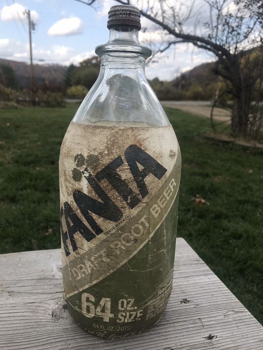 Fanta Root Beer Rare 64 Ounce Glass Bottle Styrofoam Sleeve With