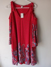 Est. 1946 Red Floral Paisley Boho Dress cold shoulder big sleeves Medium NWT
