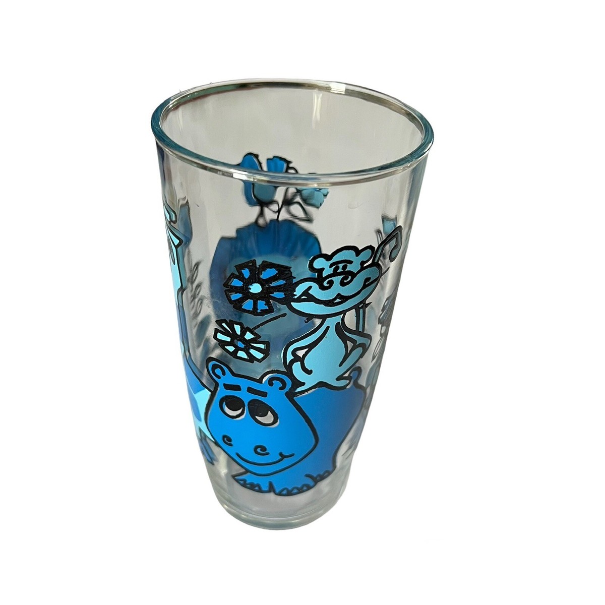 ヴィンテージクリーム瓶3個レトロアニマル·͜· ♡ VTG Sour cream 1 Pint Glass Midcentury Blue Zoo Animals 60s