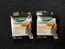 2x Pair Curad Arthritis Relief Gloves Designed for 50+ Small Microban Grey