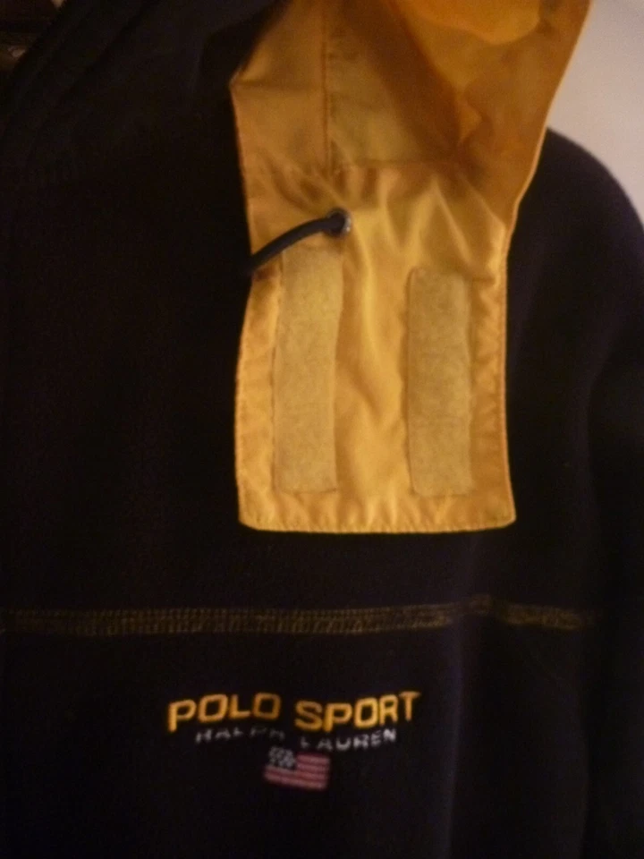 Hombres M Polo Deportivo Ralph Lauren Azul Marino Amarillo Polartec Térmico Polar Cremallera Capucha De Colección Foto 4 de 4