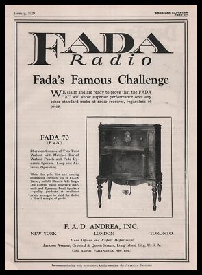 1929 F. A. D. Andrea New York Fada 70 Radio Sheraton Console Vintage Print Ad