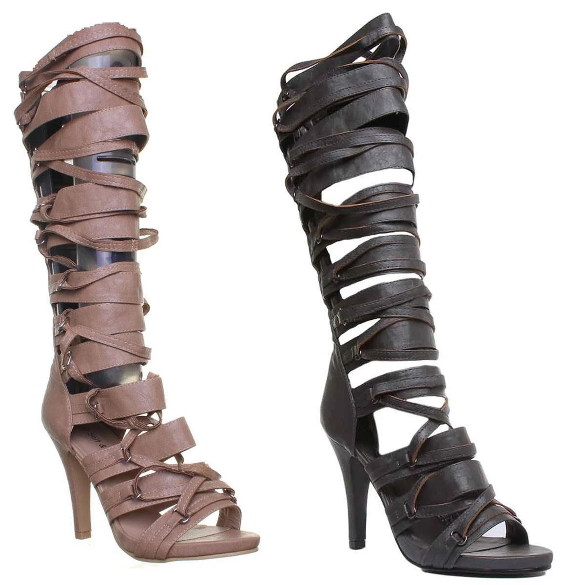 Womens Ladies Multi Strap Knee High Sandal Boots In Black Size UK 3 8
