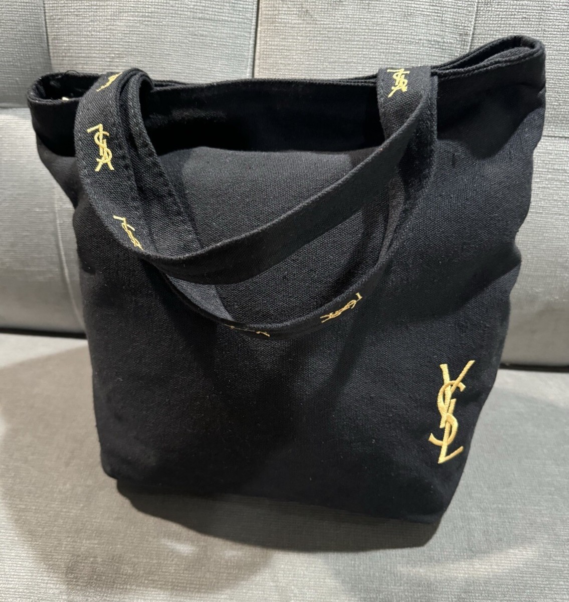 YSL Yves Saint Laurent Logo Embroidery Canvas Tote Bag - Black | eBay