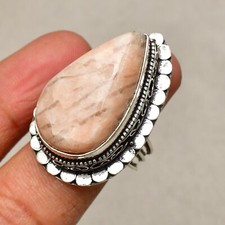 Orange Aventurine Gemstone 925 Sterling Silver Handmade Jewelry Ring Size 9