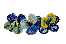 BARRETTE HAND BEADED FRENCH HAIR CLIP 3 PANSIES BLUE  YELLOW 4.5" X 1.5"
