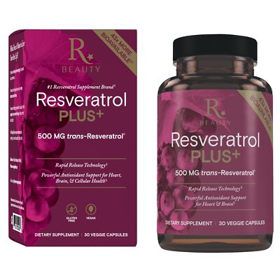 Reserveage Resveratrol Plus 500mg w/ Quercetin Immune Brain Cellular 30 Veggie