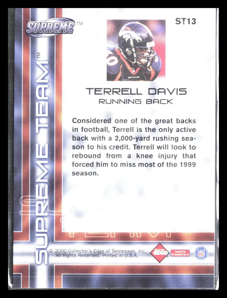 Terrell Davis 2000 Collector's Edge Supreme #ST13     Supreme Team - Image 2 of 2