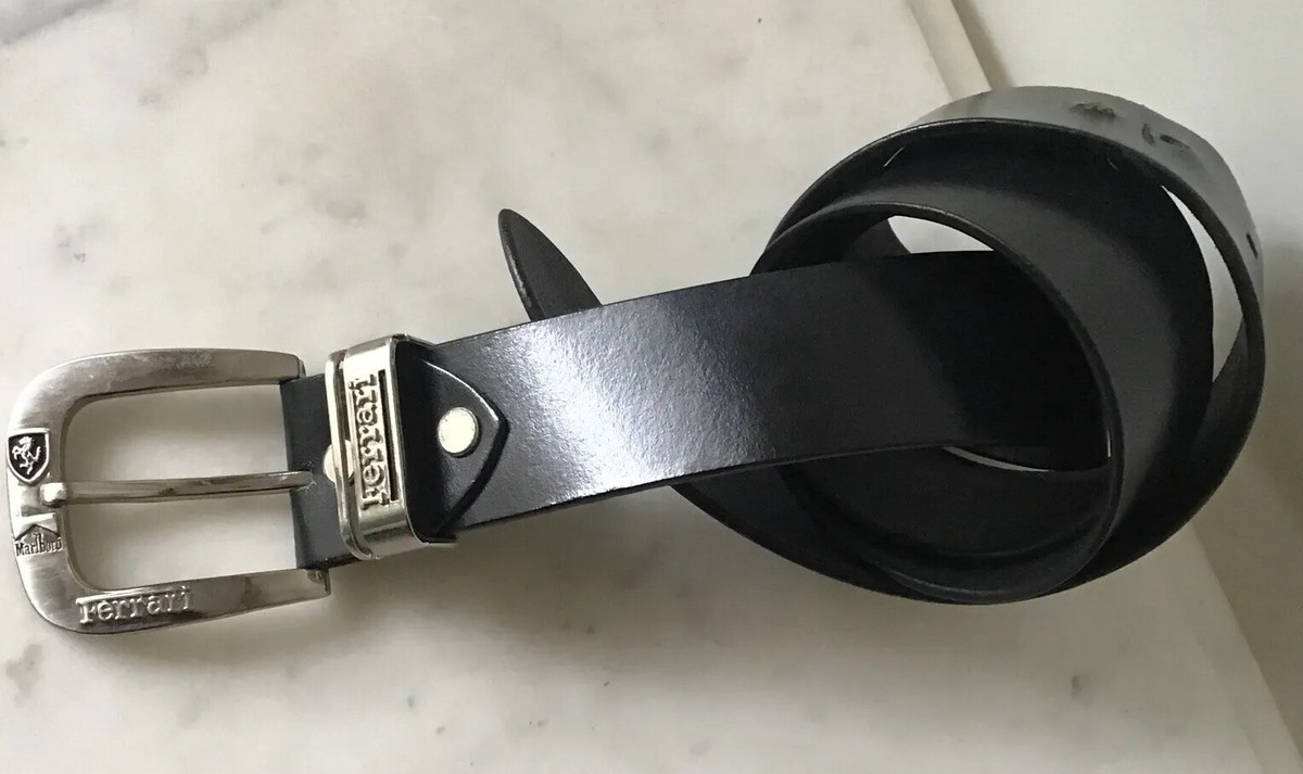 Vintage Ferrari Logo & Marlboro Logo Buckle Black Leather