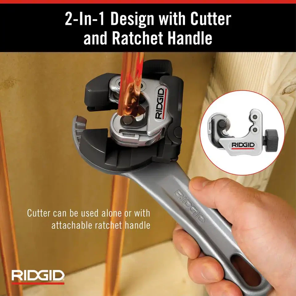 RIDGID Pipe Ratcheting Cutter 1/4"-1-1/8" Close Quarters Quick Cutting Copper - Image 4 of 4