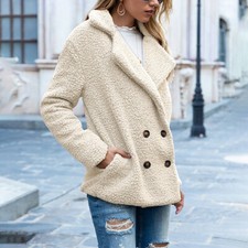 Womens Fleece Fluffy Jacket Coat Ladies Winter Warm Long Sleeve Plain Outwear