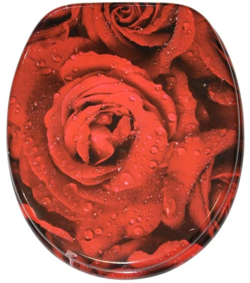 SANILO SOFT CLOSE PRINTED WC TOILET SEAT | STABLE HINGES | SLOW CLOSE | RED ROSE