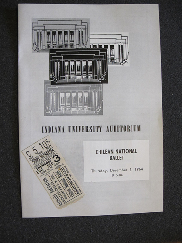 1964 PROGRAMM: CHILEAN NATIONAL BALLET INDIANA UNIVERSITY.  Mit TICKETSTUMMEL - Bild 1 von 3