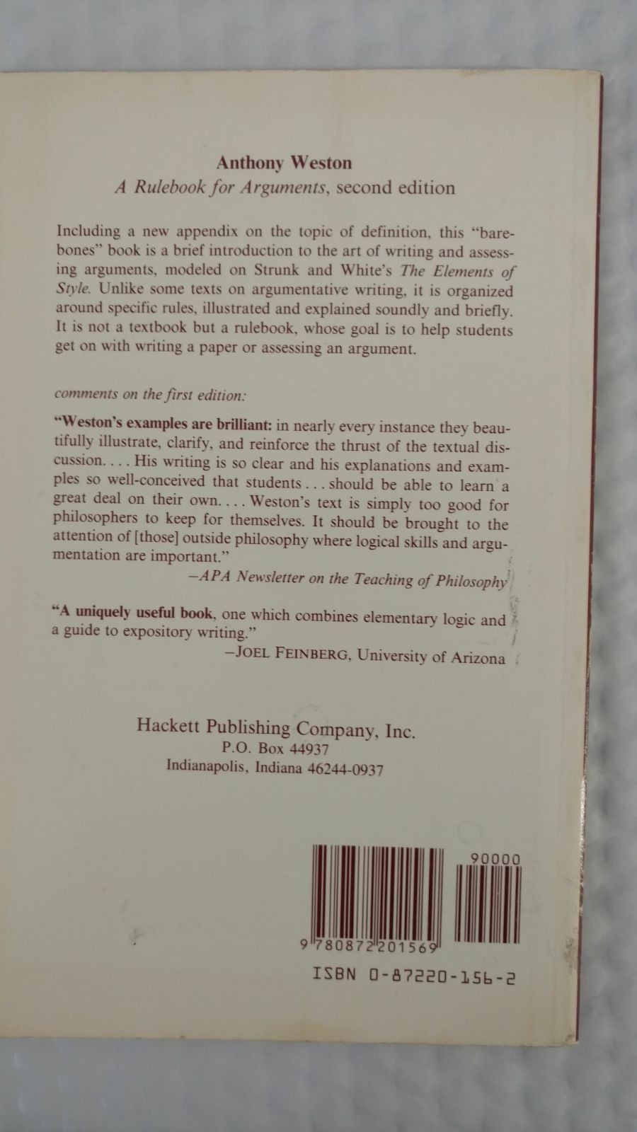 A Rulebook for Arguments by Anthony Weston (1992, Paperback