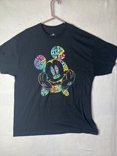 Disney Mickey Mouse Colorful Positive Words Black T-Shirt Adult XL 