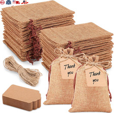 100 Pcs Burlap Gift Bags with 100 Pcs Kraft Paper Gift 4 x 6 Inch Dark Brown