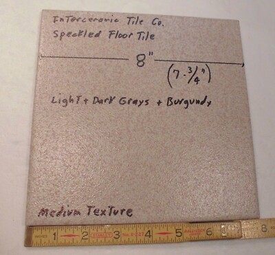 1 pc. Speckled: 7-3/4'' Ceramic Floor Tile: Light + Dark Grays with Burgundy, NEW