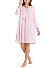 Miss Elaine Women's Lace-Trim Shirred Nightgown - Pink, S NWT