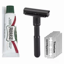 TWIST Open Adjustable Safety Razor Black 5 Blades+Proraso Shave Butter sample