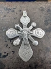 ORIGINAL antique 19th UKRAINIAN COSSACK coral CROSS silver 84 Icon CRUCIFIX vtg