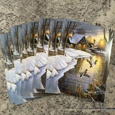 Holiday Cabin Nature Tree-Free Greeting Cards Set Of 9 Cards NO Envelopes