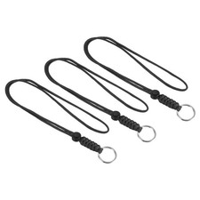 3pcs 18" Paracord Lanyard with Keyring Necklace Cord Badge Holder Strap Black