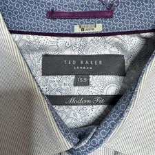 Ted Baker London Modern Fit Dress Shirt Mens 15.5 White Blue Stripe Long Sleeve