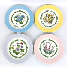 Set of 4 Portmeirion Botanic Garden Terrace Dessert Plates, Scalloped Edge