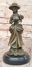 Bronze Victorian Lady with Dress Holding Flower Sculpture by Milo Artwork Sale