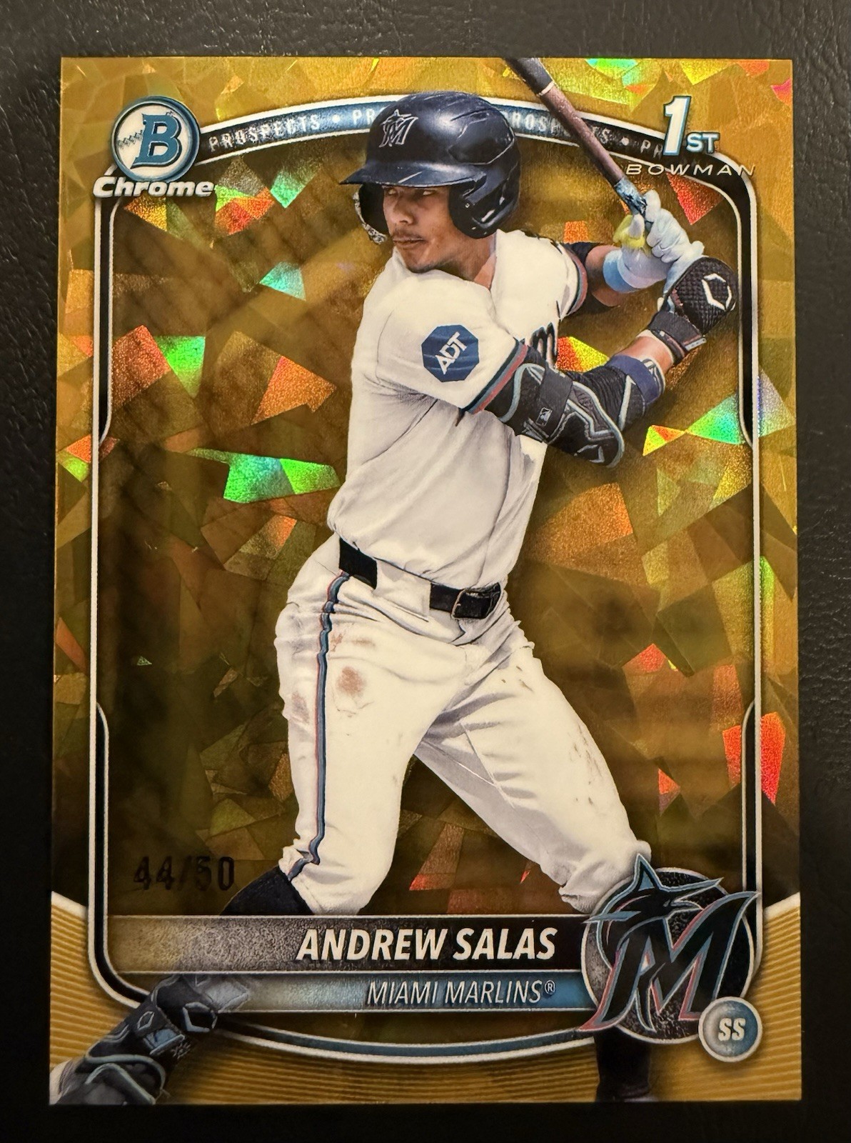 2025 Bowman Chrome Sapphire Andrew Salas GOLD SP #’d 44/50 1st Bowman Marlins