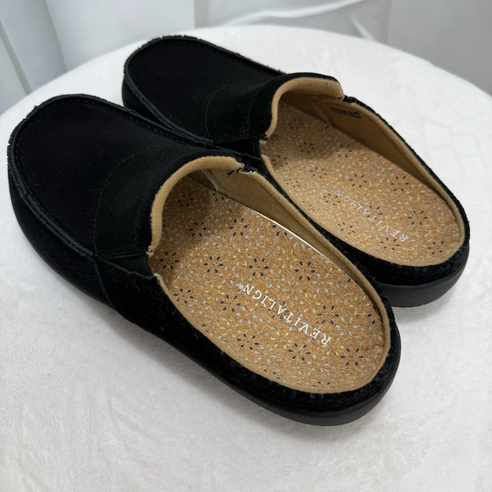 WACO Spenco Revitalign Siesta Mosaico Negro Gamuza Cuero Zapatos de Mula 9.5B Foto 4 de 4