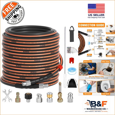 #ad Comprehensive 100FT Drain Cleaning Kit for Pressure Washers Includes Nozzles $113.84
