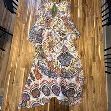NWT FARM RIO Multicolor Floral Boho Midi Loopy Dress Women's Size S