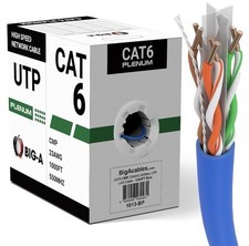 Big-A CAT6 Plenum 1000ft Bulk CMP 10-Gigabit 550MHz UTP Ethernet Network Cable