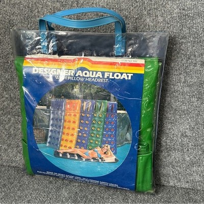Vintage Designer Aqua Float pool lounger raft with Pillow Headrest French Style